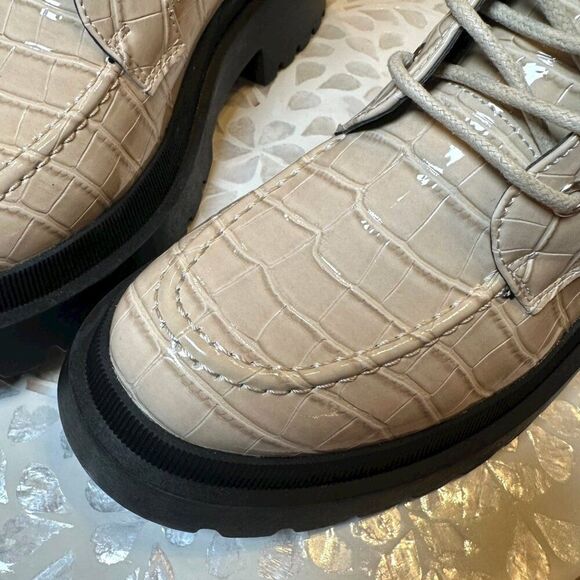 Topshop Kara Lace-Up Combat Boots Croc Embossed Beige Lug Sole Women’s 9.5 / 40 - Picture 7 of 15